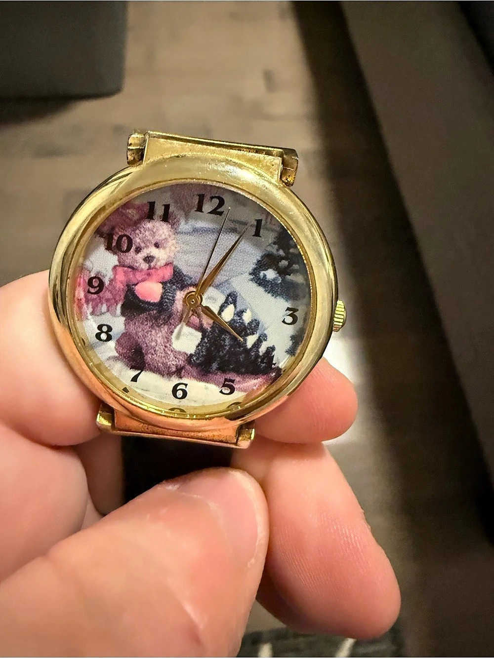 Vintage bear Gold Tone Watch with Black Strap